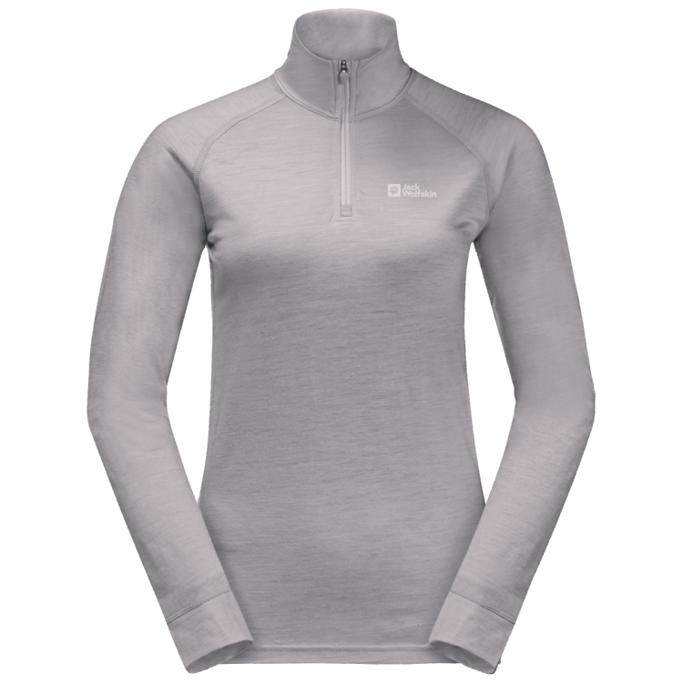 Medium Grey Brand Jack Wolfskin Women's Alpspitze Wool Long Sleeve Half-Zip Hot