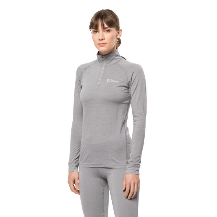 Medium Grey Brand Jack Wolfskin Women's Alpspitze Wool Long Sleeve Half-Zip Hot