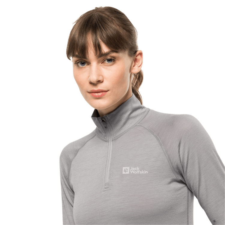 Medium Grey Brand Jack Wolfskin Women's Alpspitze Wool Long Sleeve Half-Zip Hot
