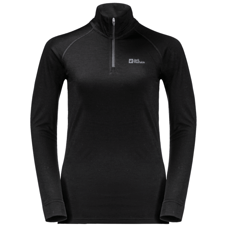 Black Best Brand Jack Wolfskin Women's Alpspitze Wool Long Sleeve Half-Zip