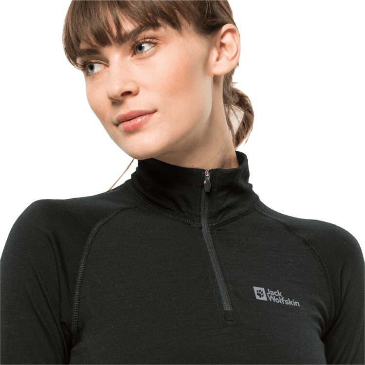 Black Best Brand Jack Wolfskin Women's Alpspitze Wool Long Sleeve Half-Zip
