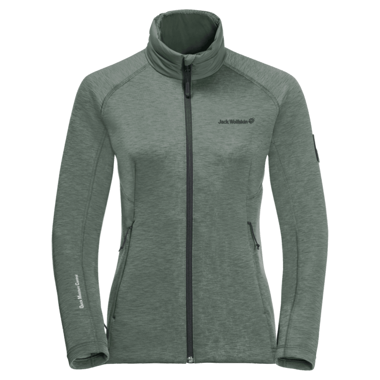 Women's Athletic Collar Midlayer New Hedge Green Brand Jack Wolfskin