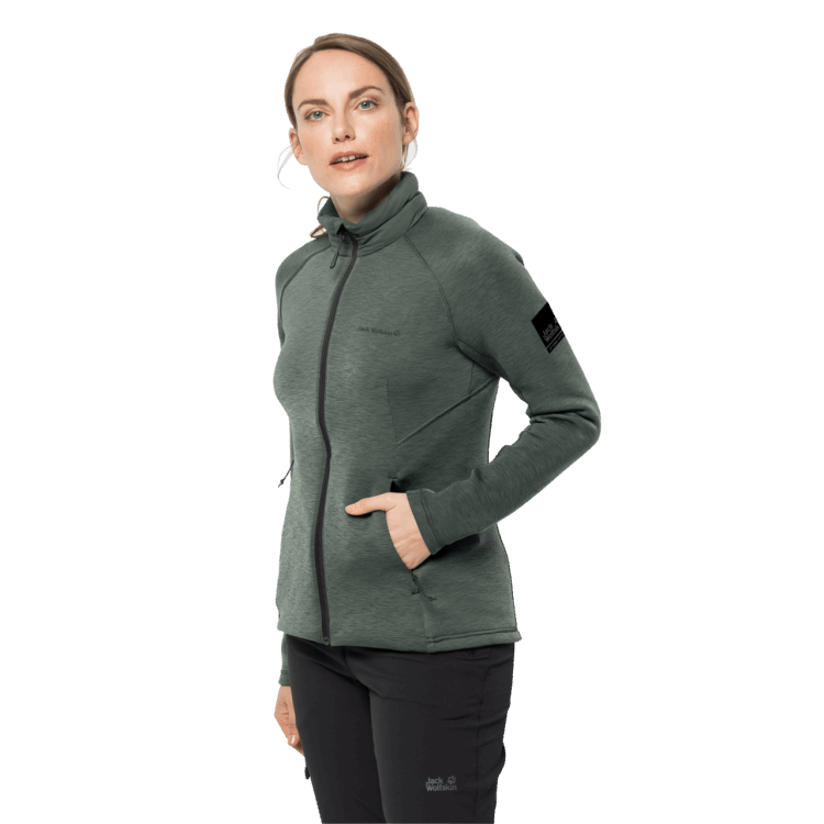 Women's Athletic Collar Midlayer New Hedge Green Brand Jack Wolfskin