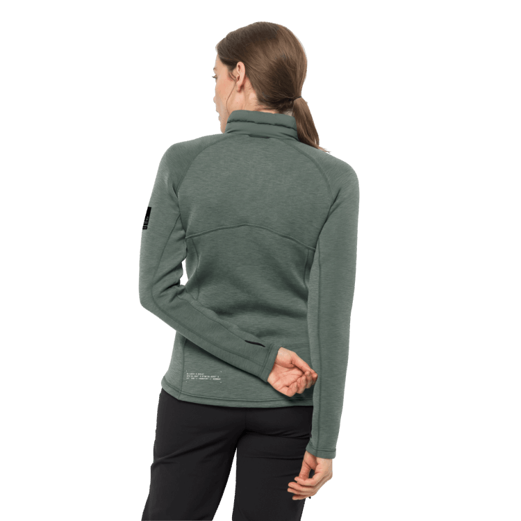 Women's Athletic Collar Midlayer New Hedge Green Brand Jack Wolfskin