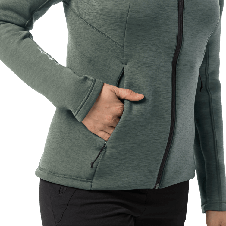 Women's Athletic Collar Midlayer New Hedge Green Brand Jack Wolfskin