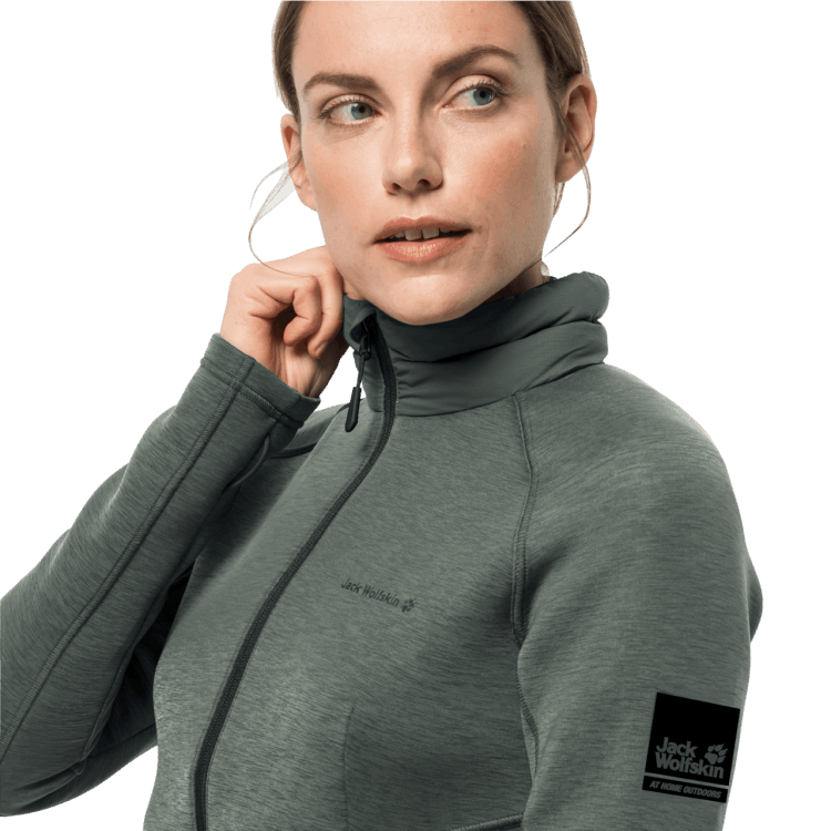 Women's Athletic Collar Midlayer New Hedge Green Brand Jack Wolfskin