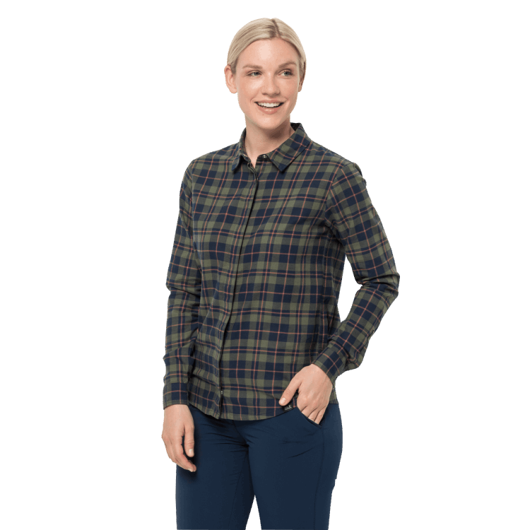 Women's Carson Shirt New Brand Jack Wolfskin Midnight Blue Checks