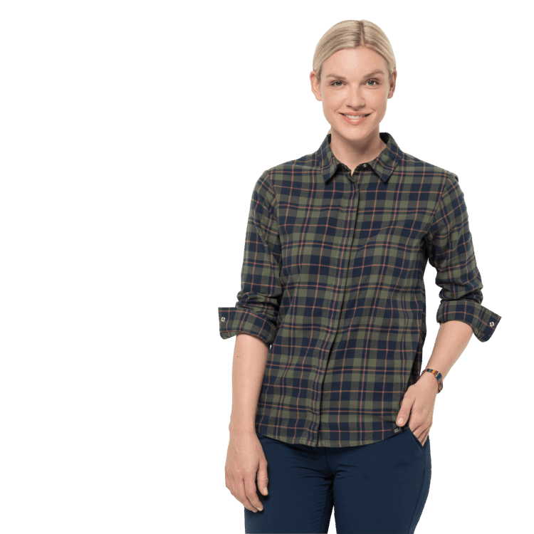 Women's Carson Shirt New Brand Jack Wolfskin Midnight Blue Checks