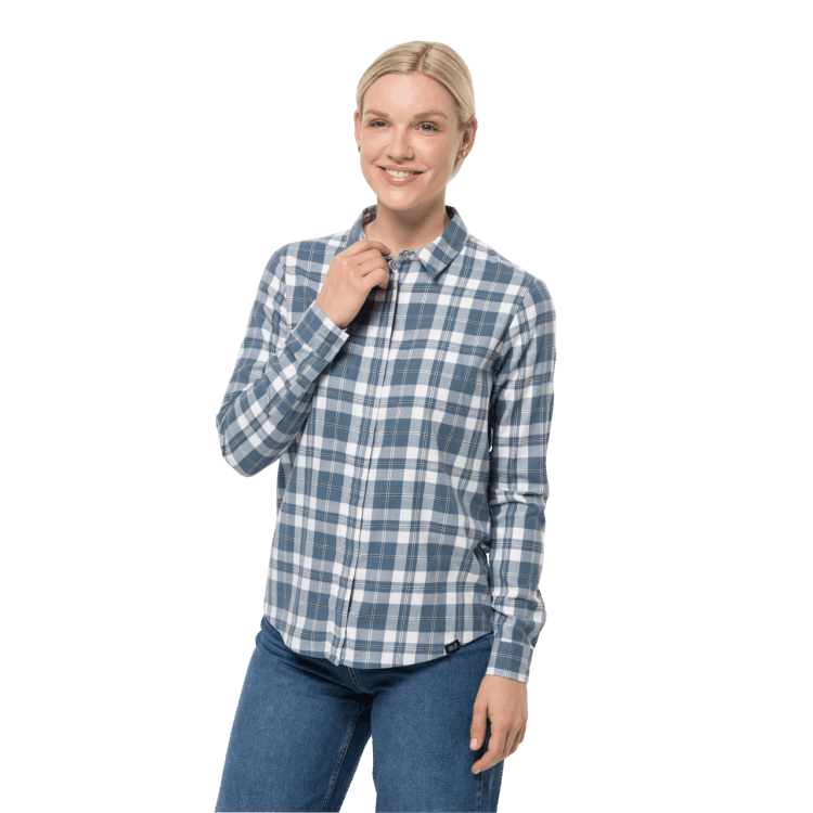 Women's Carson Shirt Fashion Frost Blue Checks Brand Jack Wolfskin
