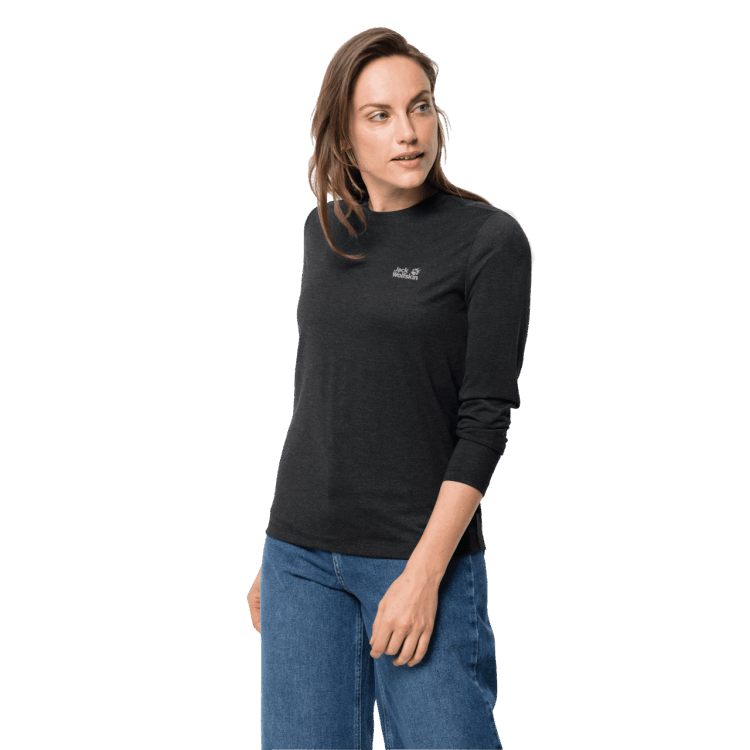 Black Women's JWP Ls T Origin Brand Jack Wolfskin