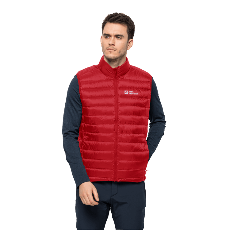 Men's Pack & Go Down Vest Origin Adrenaline Red Brand Jack Wolfskin