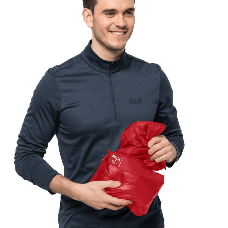 Men's Pack & Go Down Vest Origin Adrenaline Red Brand Jack Wolfskin