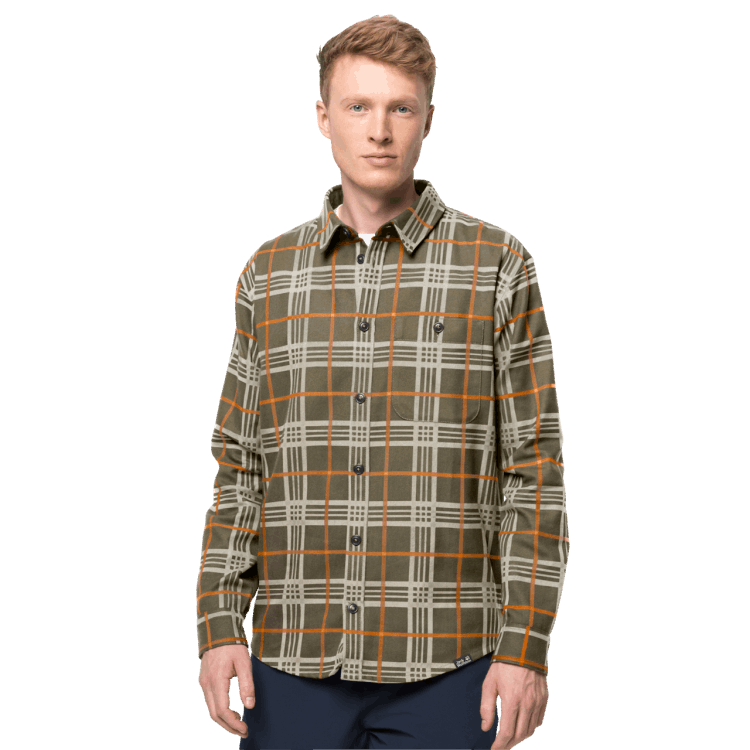 Original Men's Cabin View Shirt Brand Jack Wolfskin Dusty Olive Checks
