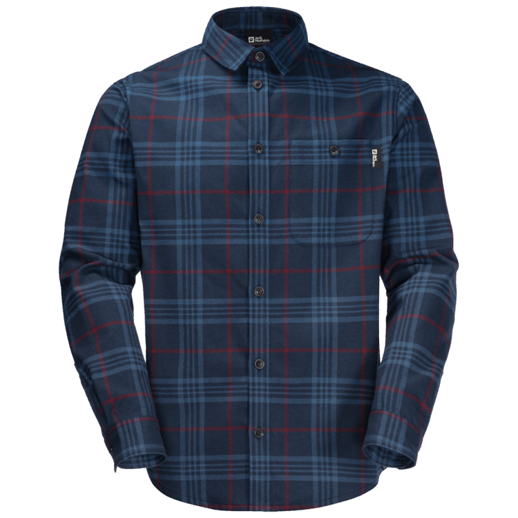 Hot Men's Cabin View Shirt Night Blue Checks Brand Jack Wolfskin