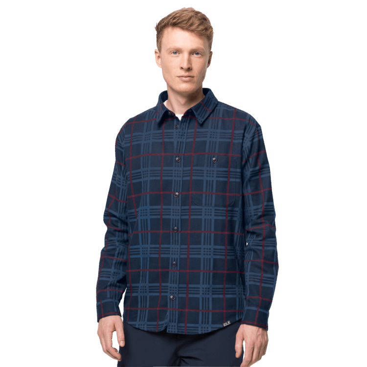 Hot Men's Cabin View Shirt Night Blue Checks Brand Jack Wolfskin