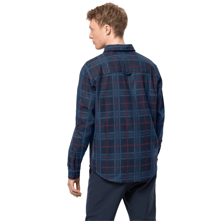 Hot Men's Cabin View Shirt Night Blue Checks Brand Jack Wolfskin