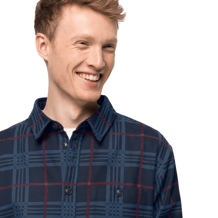 Hot Men's Cabin View Shirt Night Blue Checks Brand Jack Wolfskin