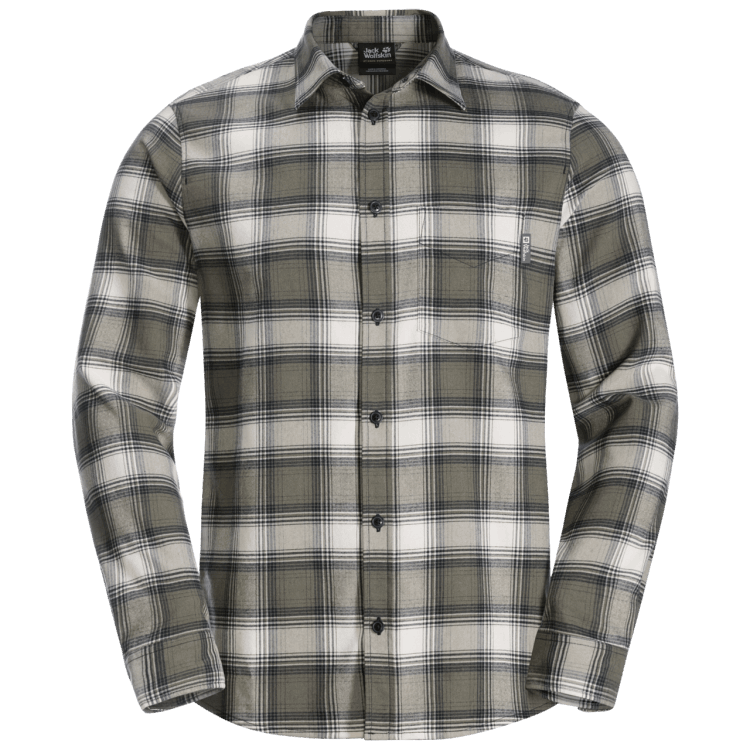 Best Brand Jack Wolfskin Dusty Olive Checks Men's Wanderweg Shirt