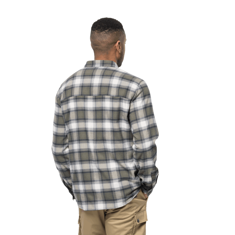 Best Brand Jack Wolfskin Dusty Olive Checks Men's Wanderweg Shirt