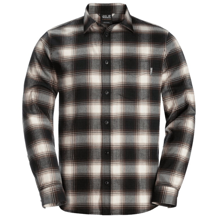 New Brand Jack Wolfskin Men's Wanderweg Shirt Dark Oak Checks