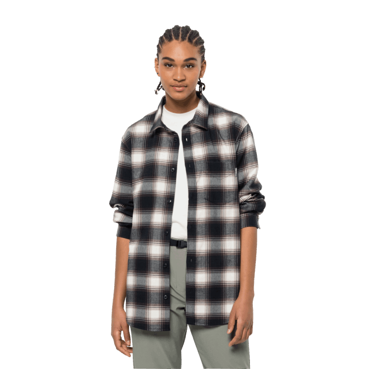 New Brand Jack Wolfskin Men's Wanderweg Shirt Dark Oak Checks