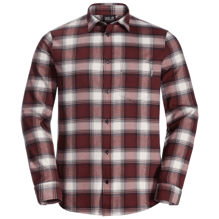 Fashion Cordovan Red Checks Brand Jack Wolfskin Men's Wanderweg Shirt