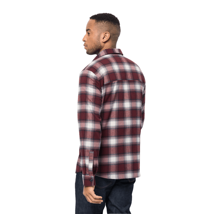 Fashion Cordovan Red Checks Brand Jack Wolfskin Men's Wanderweg Shirt