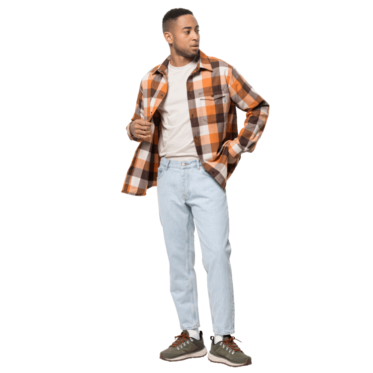 Men's Felsenweg Shirt Orange Fall Checks Brand Jack Wolfskin Origins
