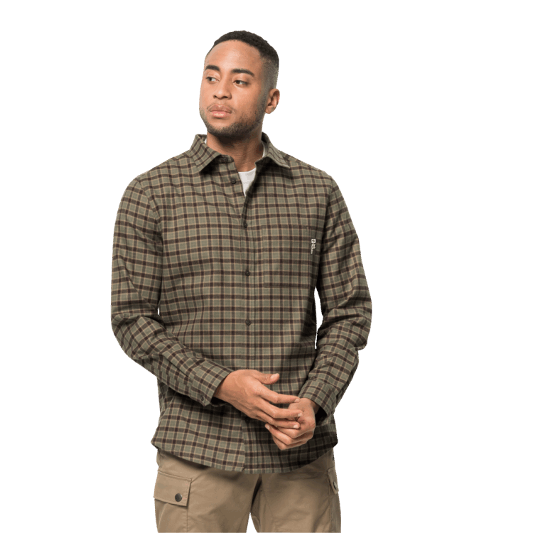 Men's Bergweg Shirt Dusty Olive Checks Brand Brand Jack Wolfskin