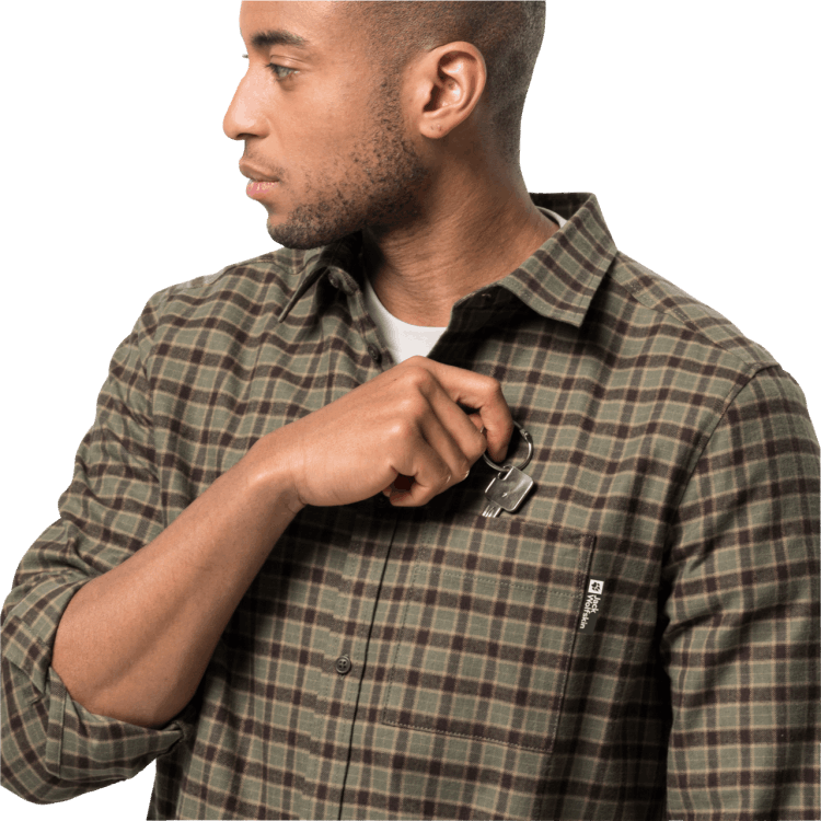 Men's Bergweg Shirt Dusty Olive Checks Brand Brand Jack Wolfskin
