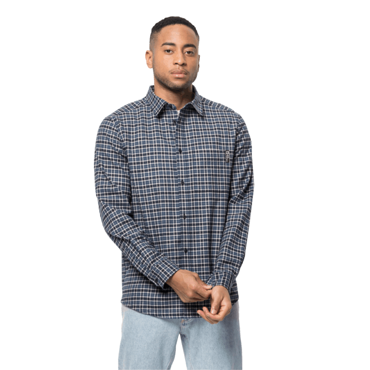 Men's Bergweg Shirt Original Night Blue Checks Brand Jack Wolfskin