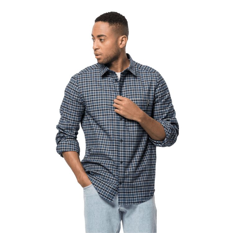 Men's Bergweg Shirt Original Night Blue Checks Brand Jack Wolfskin