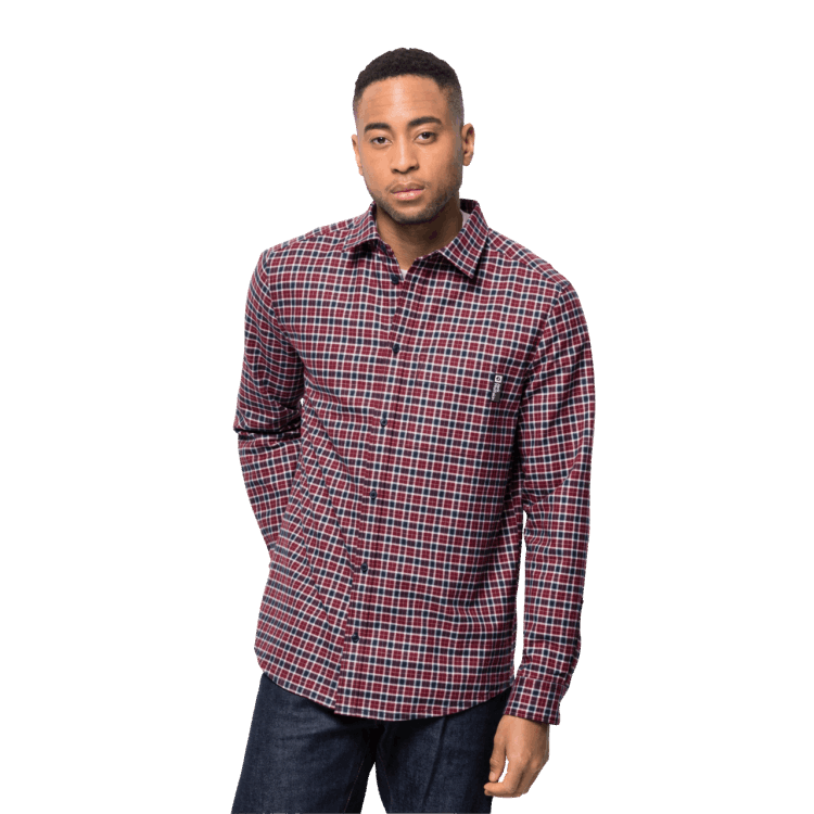 Brand Jack Wolfskin Cordovan Red Checks Hot Men's Bergweg Shirt