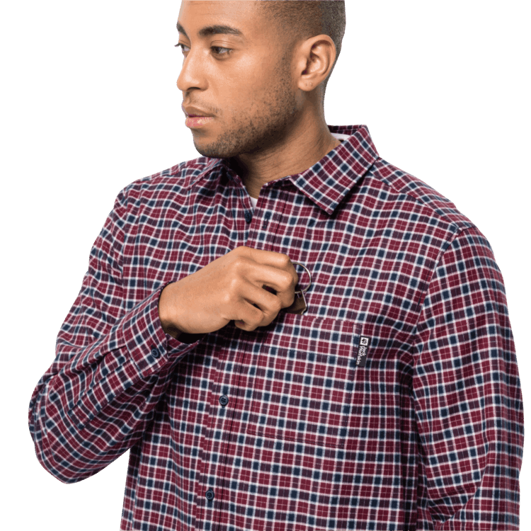Brand Jack Wolfskin Cordovan Red Checks Hot Men's Bergweg Shirt