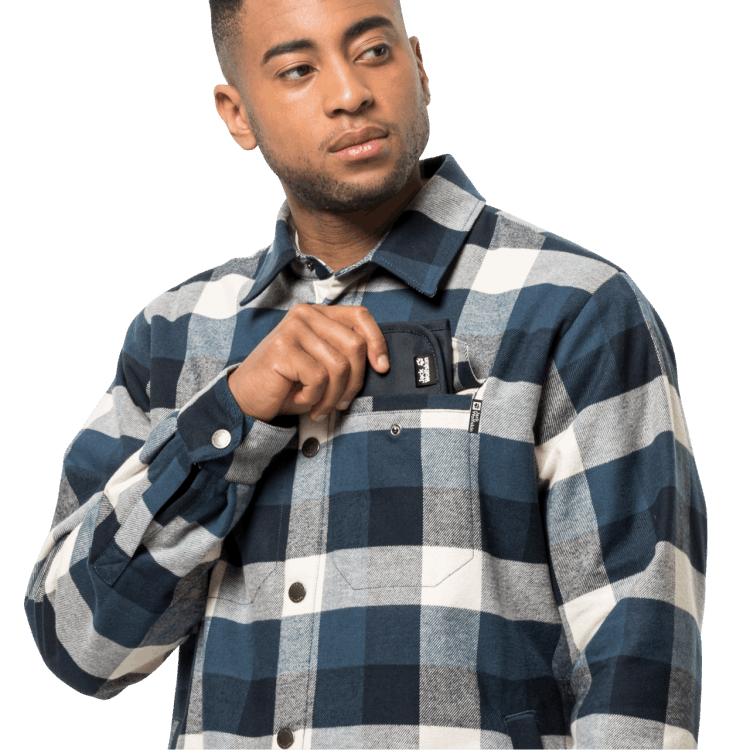 Origins Thunder Blue Checks Brand Jack Wolfskin Men's Felsenweg Insulated Shirt