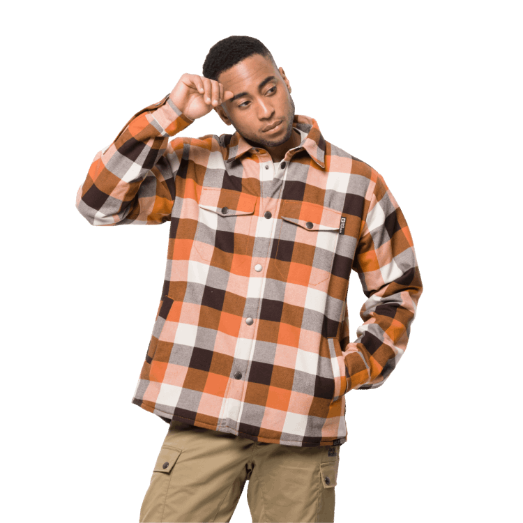 Brand Orange Fall Checks Men's Felsenweg Insulated Shirt Brand Jack Wolfskin