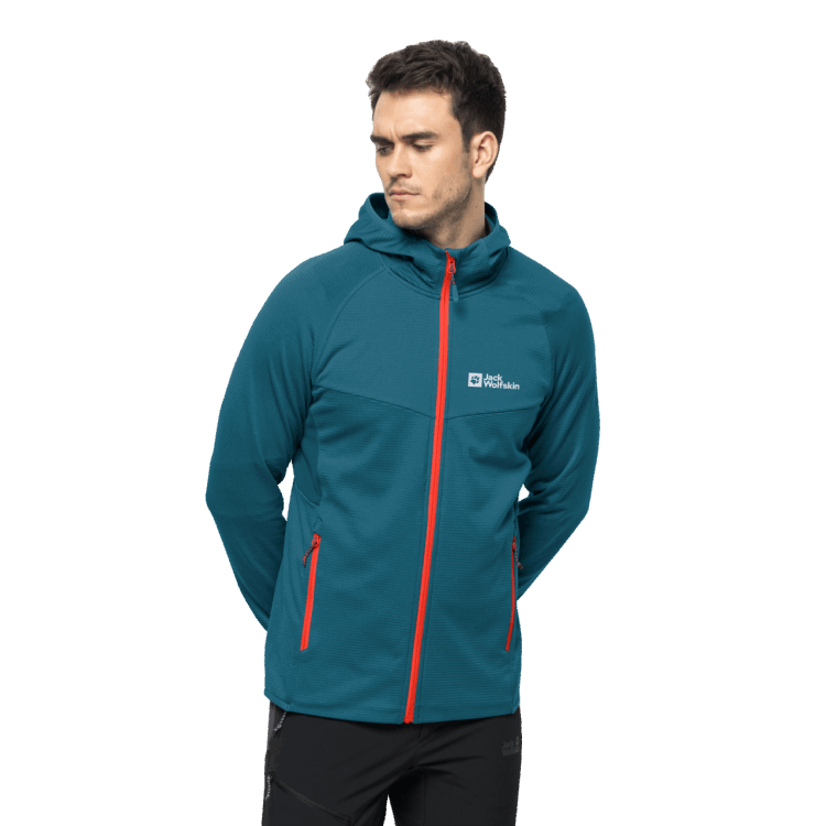 Best Blue Coral Men's Hydro Grid Hooded Full-Zip Brand Jack Wolfskin