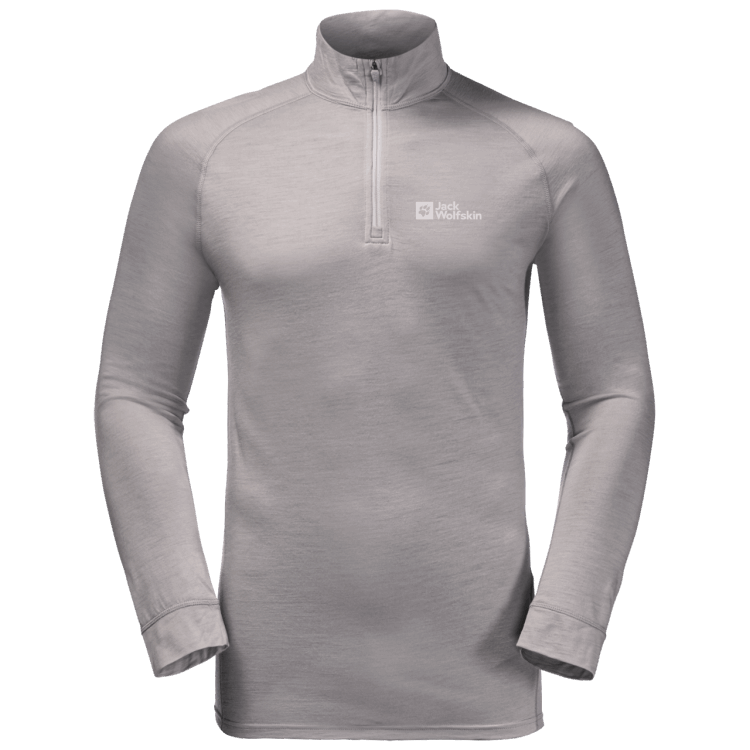 Brand Jack Wolfskin Grey Heather Fashion Men's Alpspitze Wool Long Sleeve Half-Zip