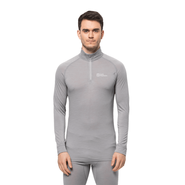 Brand Jack Wolfskin Grey Heather Fashion Men's Alpspitze Wool Long Sleeve Half-Zip