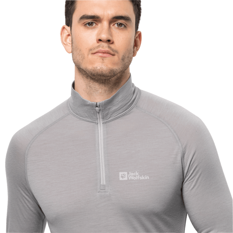 Brand Jack Wolfskin Grey Heather Fashion Men's Alpspitze Wool Long Sleeve Half-Zip