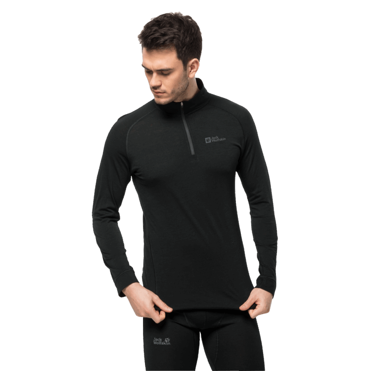 Brand Jack Wolfskin Black Men's Alpspitze Wool Long Sleeve Half-Zip Collection