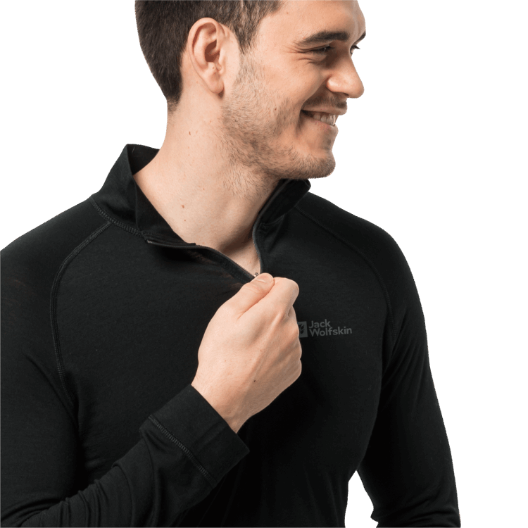 Brand Jack Wolfskin Black Men's Alpspitze Wool Long Sleeve Half-Zip Collection