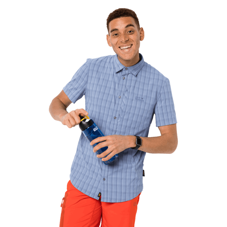 Brand Jack Wolfskin Men's Rays Stretch Vent Shirt Shirt Blue Checks New