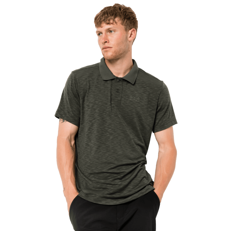 Brand Dark Moss Men's Travel Polo Brand Jack Wolfskin