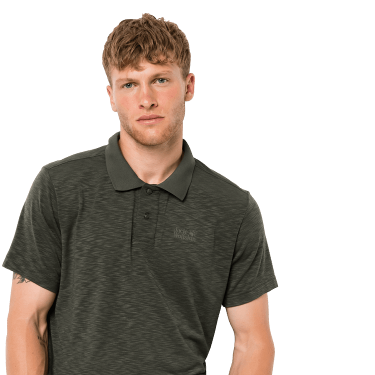 Brand Dark Moss Men's Travel Polo Brand Jack Wolfskin