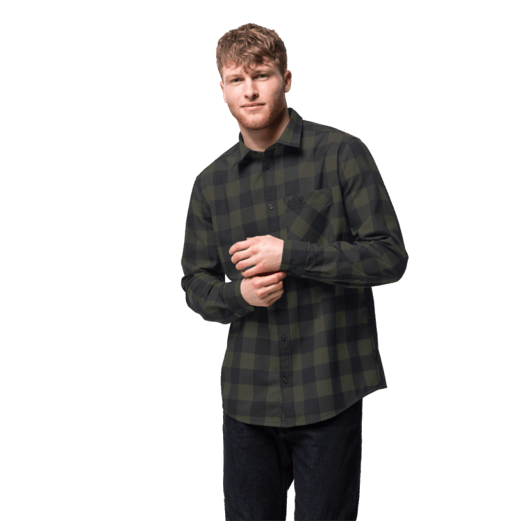 Brand Jack Wolfskin Red River Shirt Collections Bonsai Green Checks