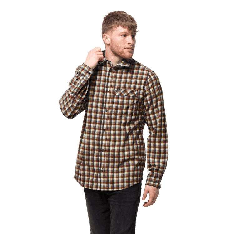 Golden Amber Checks Brands Men's River Town Shirt Brand Jack Wolfskin