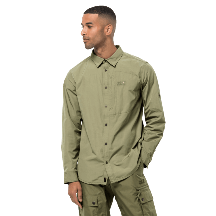 Khaki Men's Lakeside Roll-Up Shirt Hot Brand Jack Wolfskin