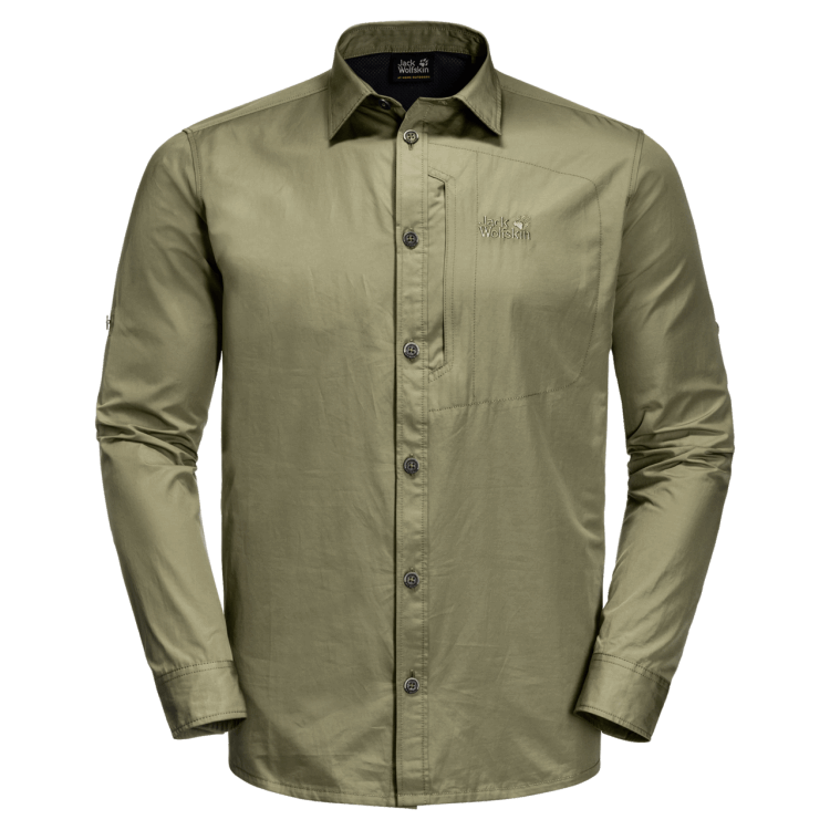 Khaki Men's Lakeside Roll-Up Shirt Hot Brand Jack Wolfskin